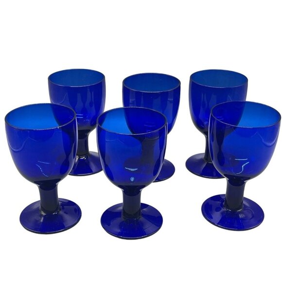 set of 6 cobalt blue glass wine goblet 6.75